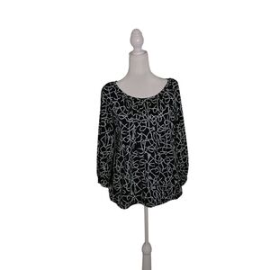 Michael Kors Women's M Navy White Rope Tassel Detail 3/4" Sleeve Pullover Blouse